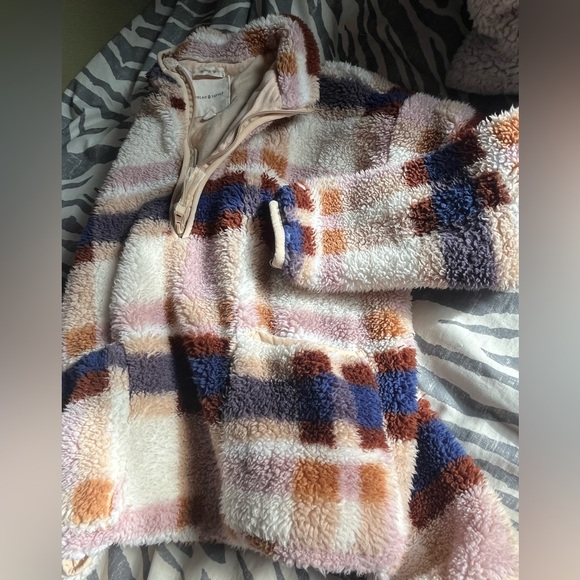 Thread & Supply Fleece Plaid Plush 1/4 Zip-Up Sweatshirt Sweater Cozy Juniors S - Picture 4 of 9